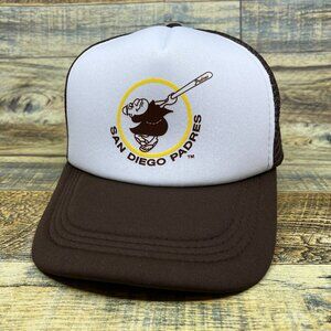 San Diego Padres Mens Trucker Hat Brown Snapback 1969 Original Logo Baseball Cap